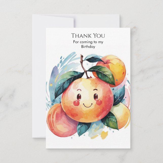 Whimsical Colorful Peach Birthday Thank You Card (Front)