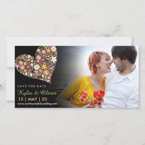 Whimsical Colorful Pink Spring Flowers Heart Photo Save The Date