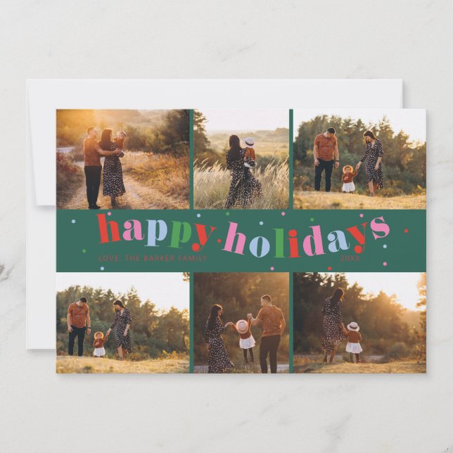 Whimsical Colorful Rainbow 6-photo Holiday Card (Front)