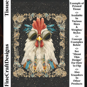 Whimsical Colorful Regal Rooster CK9 Decoupage Tissue Paper