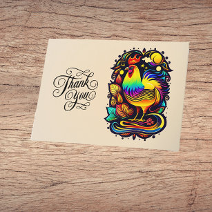 Whimsical Colorful Rooster Cartoon Thank You Card