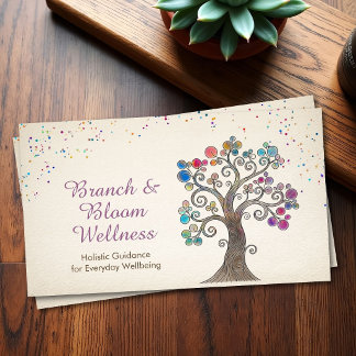 Whimsical Colorful Spiral Tree Wellness Business Card