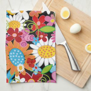 Whimsical Colorful Spring Flowers Garden Kitchen Towel
