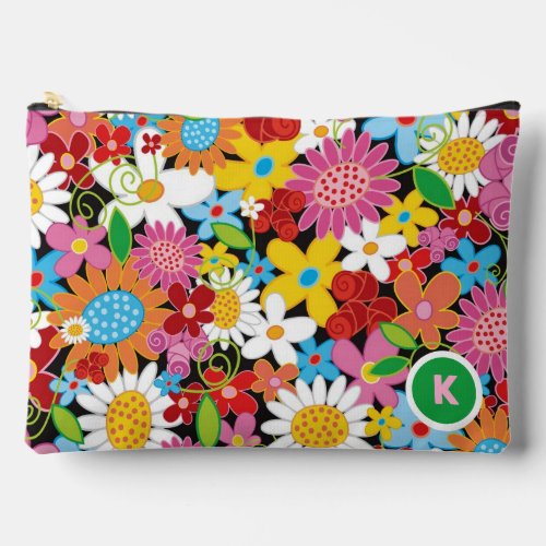 Whimsical Colorful Spring Flowers Garden Monogram Accessory Pouch