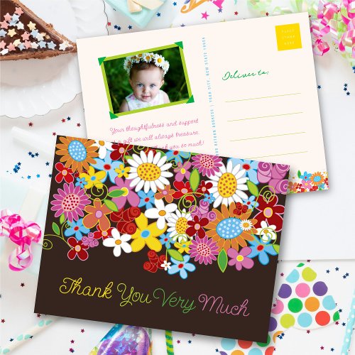 Whimsical Colorful Spring Flowers Garden Thank You Invitation Postcard