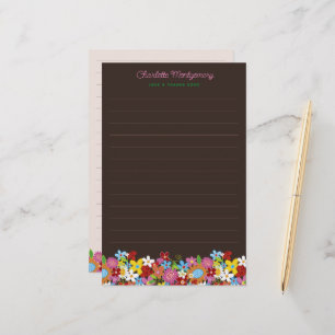 Whimsical Colorful Spring Flowers Garden Thank You Stationery