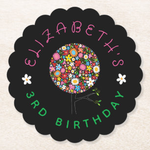 Whimsical Colorful Spring Flowers Pop Tree Party Paper Coaster