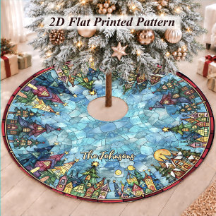 Whimsical Colorful Stained Glass Christmas Houses Brushed Polyester Tree Skirt