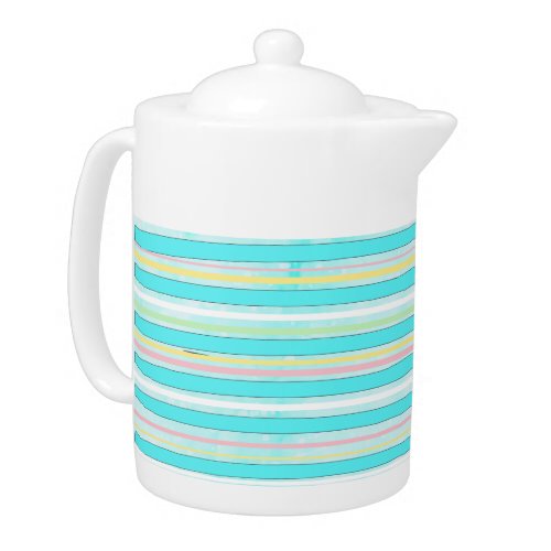 Whimsical Colorful Stripes Modern Winter Holiday Teapot