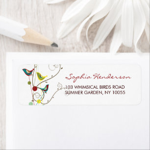 Whimsical Colorful Summer Birds And Swirls Address Label