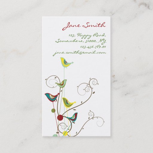 Customizable Whimsical Summer Birds Swirls Modern Nature Vines Business Cards