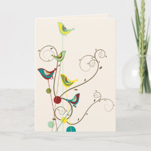 Whimsical Colorful Summer Birds And Swirls Modern Card