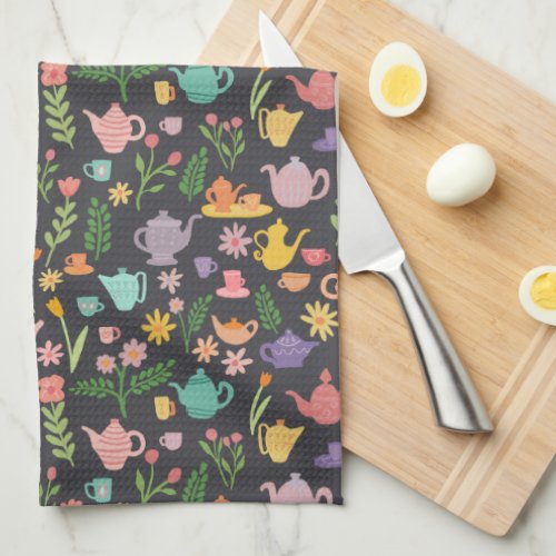 Whimsical Colorful Teapots Tea Party Unique Cute Kitchen Towel