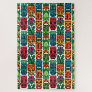 Whimsical Colorful Tropical Tiki Masks Difficult Jigsaw Puzzle