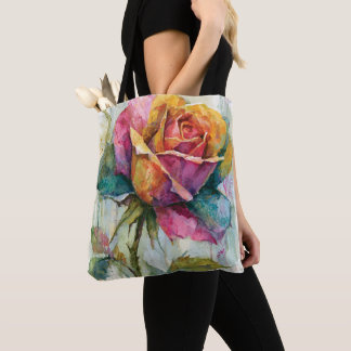 Whimsical Colorful Watercolor Rose Tote Bag
