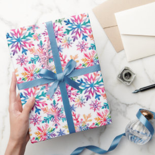 Whimsical Colorful Watercolor Snowflakes Holiday Wrapping Paper