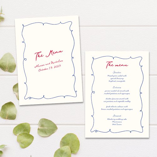 Whimsical Colorful Wavy Border  Script Wedding Menu