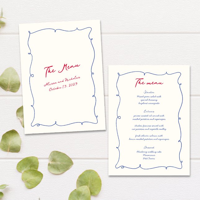 Whimsical Colorful Wavy Border & Script Wedding Menu (Creator Uploaded)