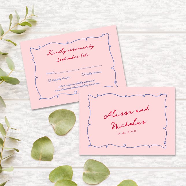 Whimsical Colorful Wavy Border & Script Wedding RSVP Card (Creator Uploaded)