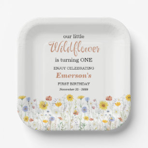 Whimsical Colorful Wildflower 1st Birthday Party Paper Plates