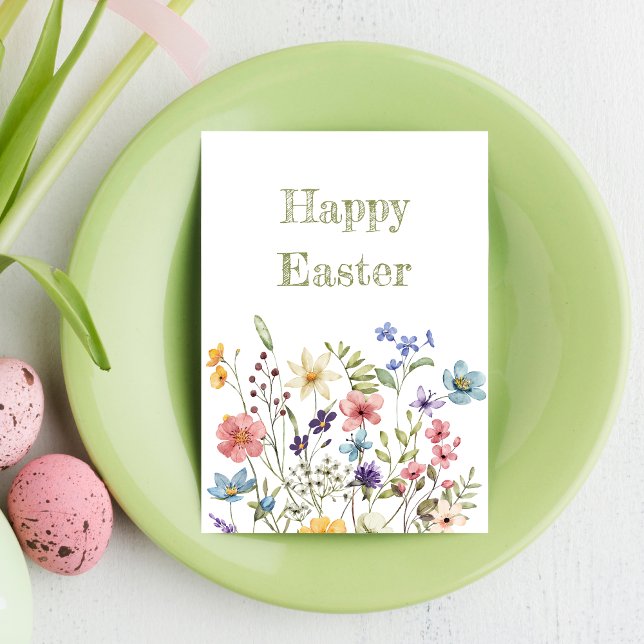 Whimsical Colorful Wildflower Bloom Happy Easter Holiday Card (Creator Uploaded)