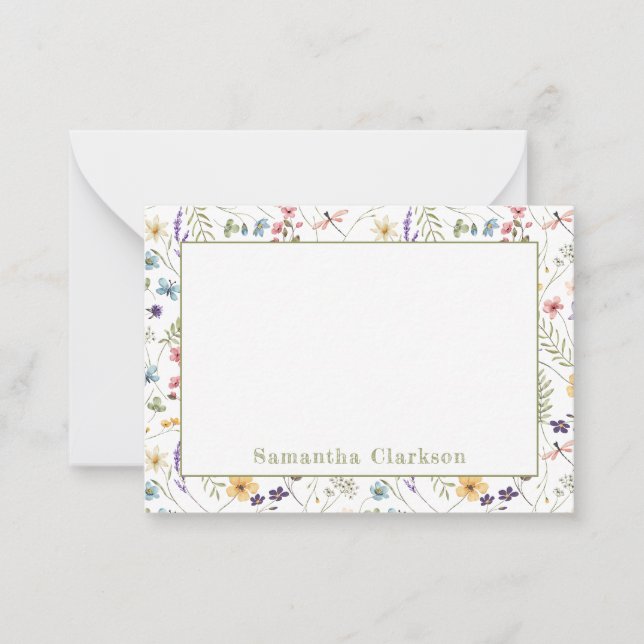 Whimsical Colorful Wildflower Pattern Spring Note Card (Front)