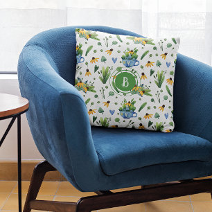 Whimsical Colorful Wildflowers Pattern 16x16 Throw Pillow