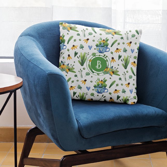 Whimsical Colorful Wildflowers Pattern 16x16 Throw Pillow (Creator Uploaded)