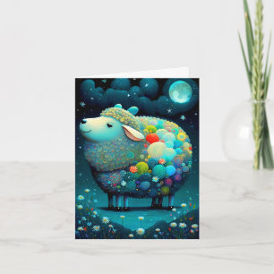 Whimsical Colourful Sheep Painting Card