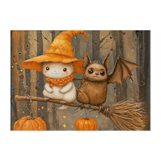 "Whimsical  Companions in a Halloween Forest" Acrylic Print