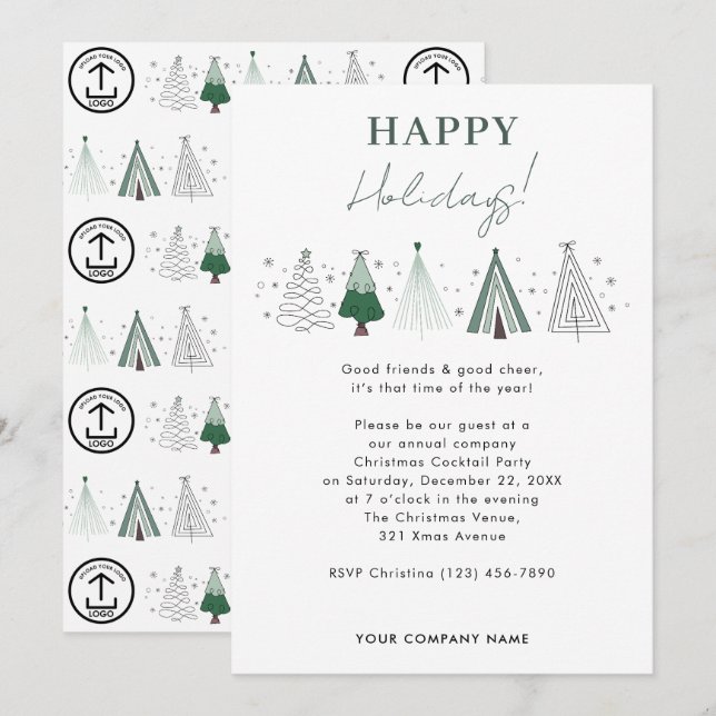 Whimsical Company Christmas Party Business Logo Invitation (Front/Back)