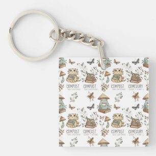 Whimsical "Compost Your Expectations" Frog & Cat P Keychain