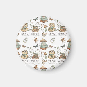 Whimsical "Compost Your Expectations" Frog & Cat P Magnet