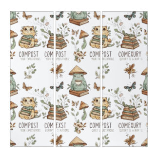Whimsical "Compost Your Expectations" Frog & Cat P Triptych