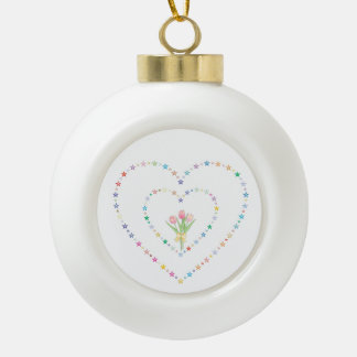 Whimsical Concentric Star Heart Frame Ceramic Ball Christmas Ornament