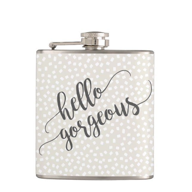 Whimsical Confetti Dots Hello Gorgeous Flask (Front)