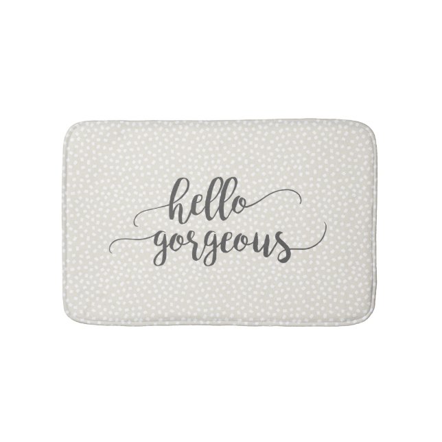 Whimsical Confetti Dots on Gray Hello Gorgeous Bath Mat (Front)