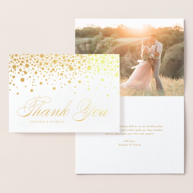 Whimsical Confetti Dots Photo Wedding Thank You Foil Card (Display)