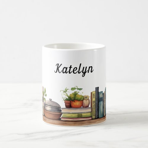 Whimsical Cookbook Shelf Personalized Coffee Mug