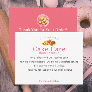 Whimsical Cookies Pink Cake Care Instructions Thank You Card
