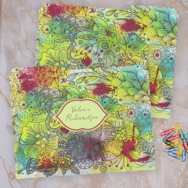 Whimsical Cool Line Art Ink Watercolor Splashes File Folder (Creator Uploaded)