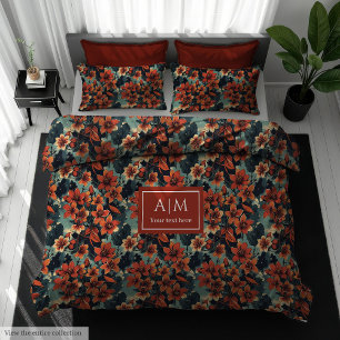 Whimsical copper toned flower duvet cover