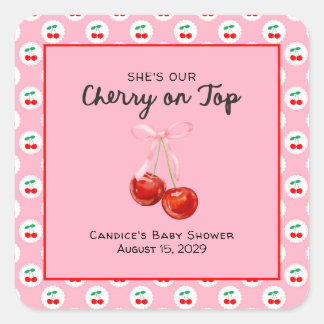 Whimsical Coqette Cherry on Top Baby Shower Square Sticker