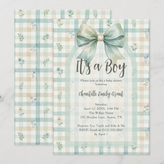 Whimsical Coquette Blue Gingham Baby Shower TMF26 Invitation