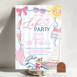 Whimsical Coquette Bow Girl Lake Party Invitation