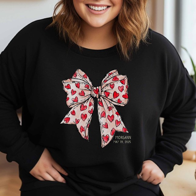 Whimsical Coquette Bow Heart Red and White Sweatshirt (Creator Uploaded)