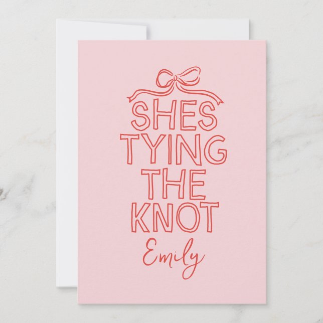 Whimsical coquette bow tying knot bridal shower invitation (Front)