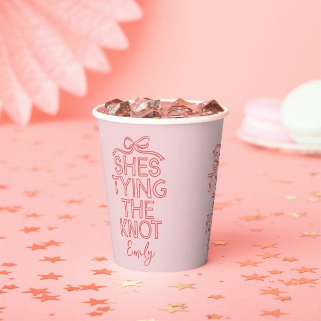 Whimsical coquette bow tying knot bridal shower paper cups (Insitu)
