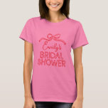 Whimsical coquette bow tying knot bridal shower T-Shirt<br><div class="desc">Whimsical coquette bow tying the knot modern boho elegant stylish handwritten bridal shower party favor decor matching t-shirt design. Contemporary red and pink collection.</div>