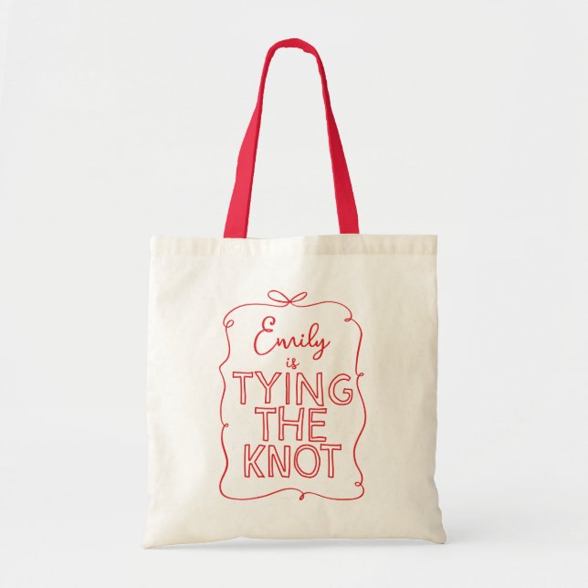Whimsical coquette bow tying knot bridal shower tote bag (Front)